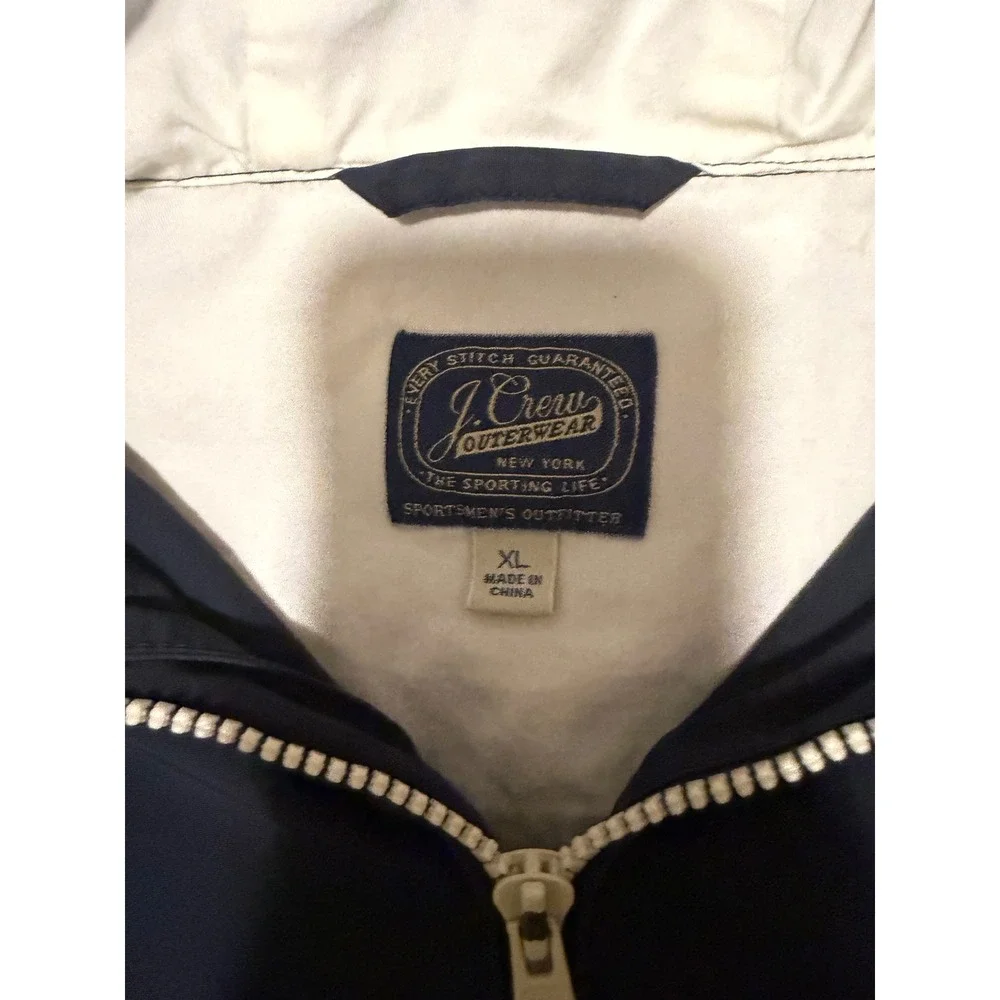 J. Crew Mens XL‎ Navy Blue Hooded Windbreaker Full Zip Cotton Nylon Jacket